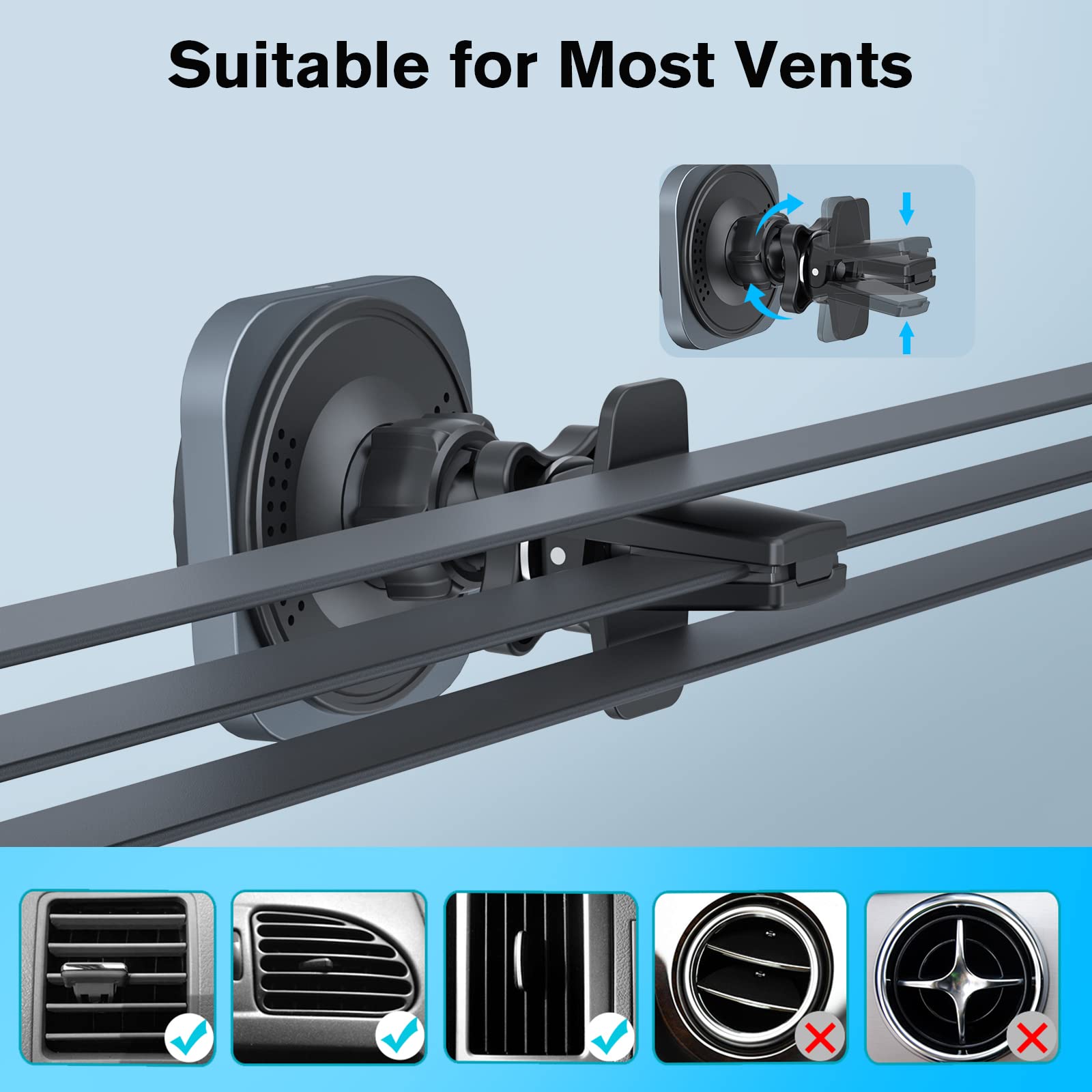 Ohlpro For Magsafe Car Mount Charger, 15W Fast Charging Car Magnetic Phone Holder For Dashboard And Air Vent, Compatible With Ip